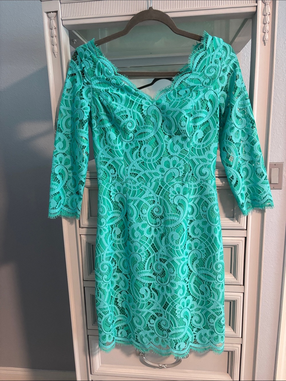 Lilly Pulitzer Turquoise Lace V-Neck Long Sleeve Dress